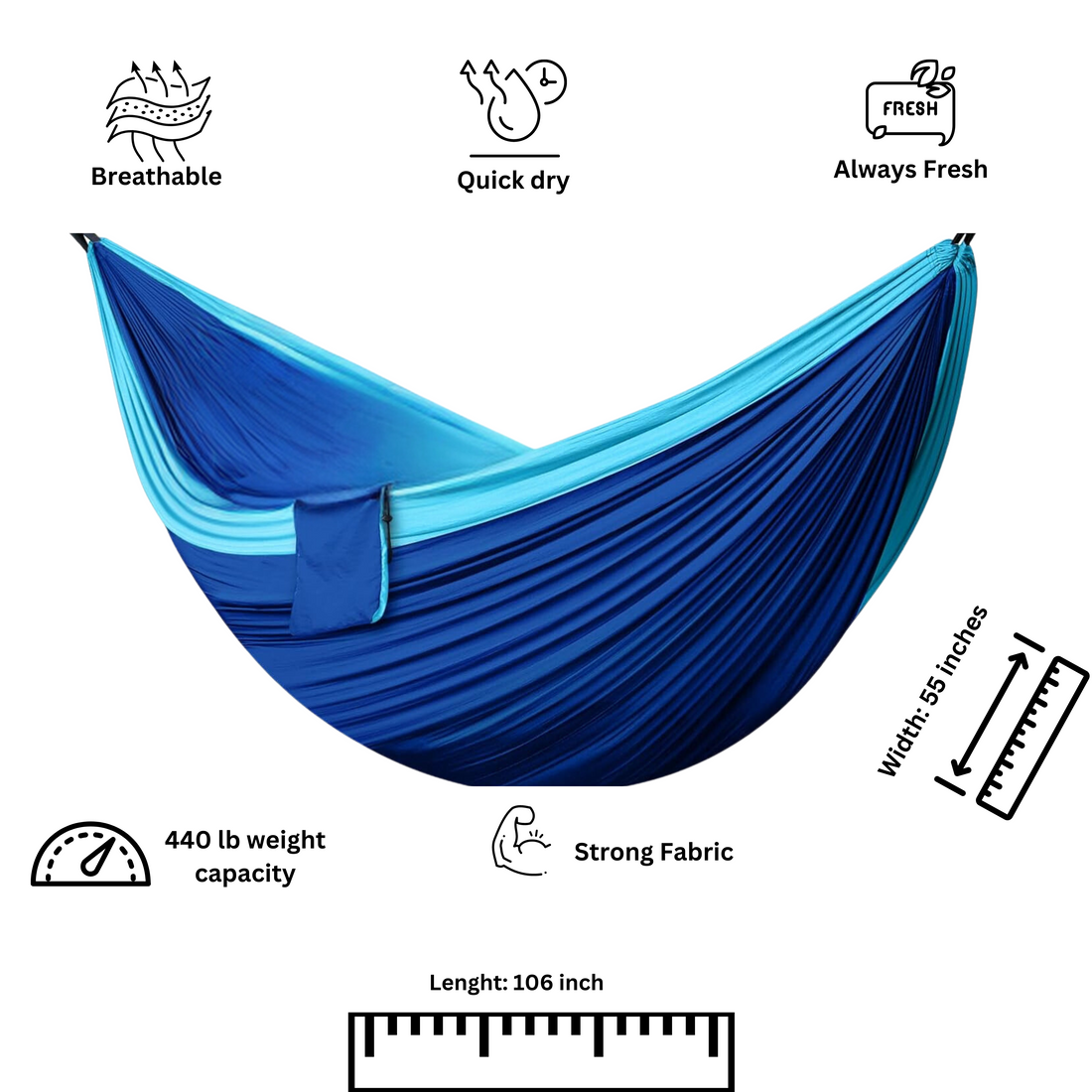 Double Camping Hammock, Two Person Hammocks with 2 Tree Straps(16+2 Loops), Portable Lightweight Hammock with 210T Nylon Parachute for Backpacking, Outdoor, Beach, Travel, Hiking, Gear - Lake Blue